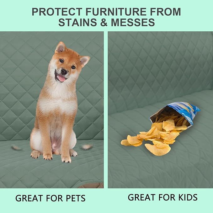 Reversible Sofa Covers Couch Cover Furniture Protector for Dogs Elastic Straps Water Resistant(Sofa,Greyish Green/Taupe)