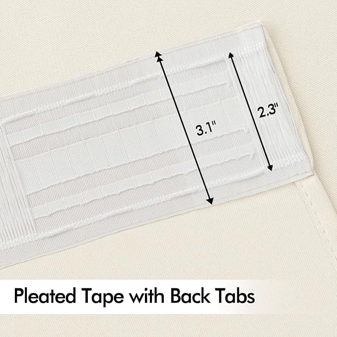 MIULEE Birch Back Tab Blackout Curtain 96 Inch Long 2 Panels Set for Bedroom, Rod Pocket/Pinch Pleat Thermal Insulated Living Room Darkening Pleated Light Blocking Floor to Ceiling Drape
