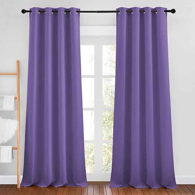 NICETOWN Lilac Purple Blackout Curtains 102 inches Long, Grommet Thermal Insulated Solid Room Darkening Window Treatments Sound Reducing for Living Room, W46 x L102, Set of 2