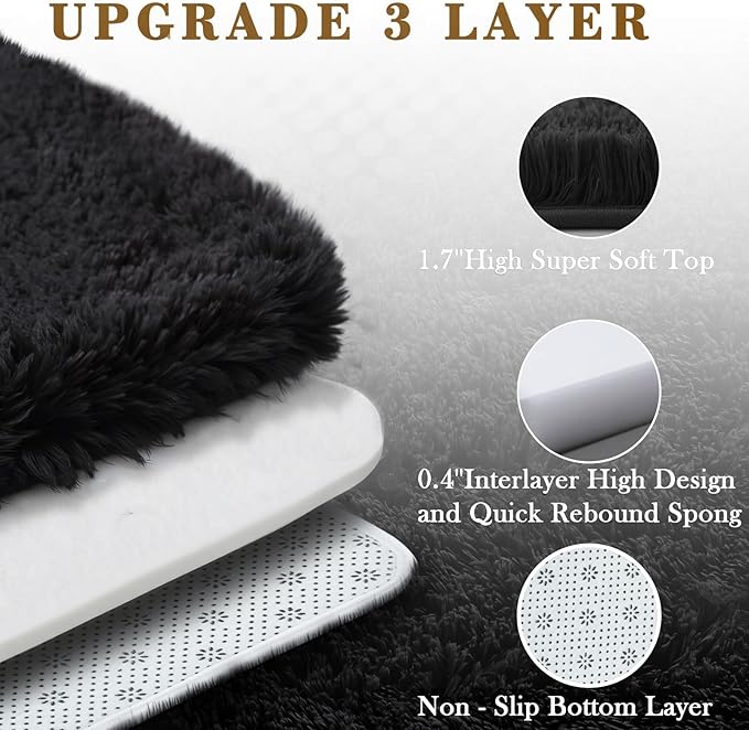 Area Rugs 10x14 Living Room, Shaggy Carpet Soft Plush Furry Bedside Rug Large Area Rugs for Bedroom Kids Girls Boys Home Decor Anti Slip(10 x 14, Black)