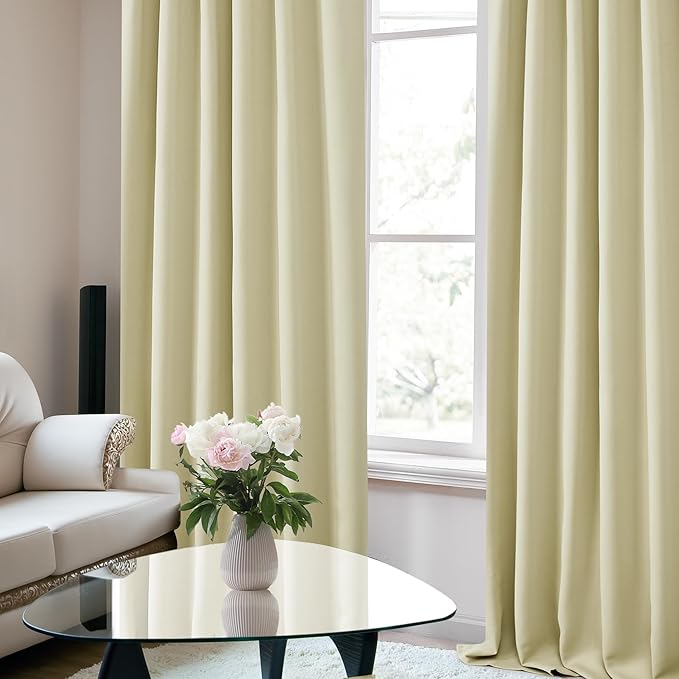 Deconovo Blackout Curtains, Thermal Insulated, W52 x L84 2 Panels, Back Tab, Machine Washable, Room-Darkening Drapes for Bedroom/Living Room Beige