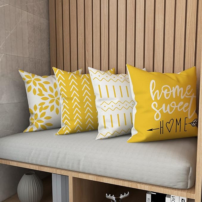 YCOLL Pillow Covers 20x20 Set of 4, Modern Sofa Throw Pillow Cover, Decorative Outdoor Linen Pillow Covers Set of 4 for Couch Sofa Bed and Car, Yellow