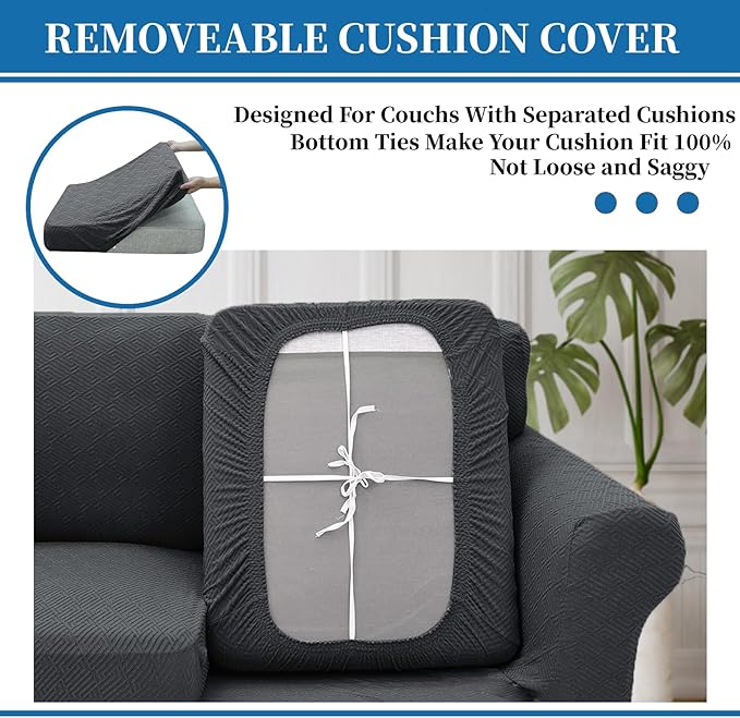 XINEAGE 2026 New 3 Pieces Couch Covers for 2 Cushion Sofa Super Stretch Loveseat Slipcover Pet Dog Universal Slip Cover Anti Slip Love Seat Furniture Protector (Dark Gray, 55"-69")