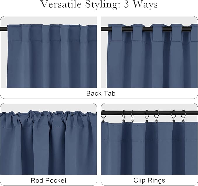 PONY DANCE Living Room Curtains - Window Treatments Curtain Panels Back Tab Drapes Energy Saving Drapes for Dining Room, W 52 by L 72 inches, Blue Haze, 2 PCs