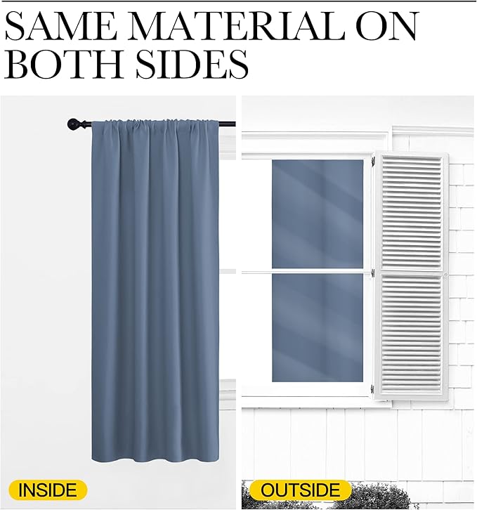 NICETOWN Stone Blue Blackout Curtains for Living Room - Triple Weave Home Decoration Thermal Insulated Solid Rod Pocket Blackout Drapes for Bedroom(Set of 2, 42 x 72 Inch)