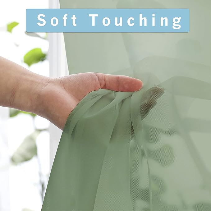 OWENIE Sheer Curtains, Sage Green Sheer Curtains 84 inch Length 2 Panels Set, Rod Pocket Voile Fimly Sheer Drapes for Living Room/Bedroom, 2pcs, Each 42" W x 84" L