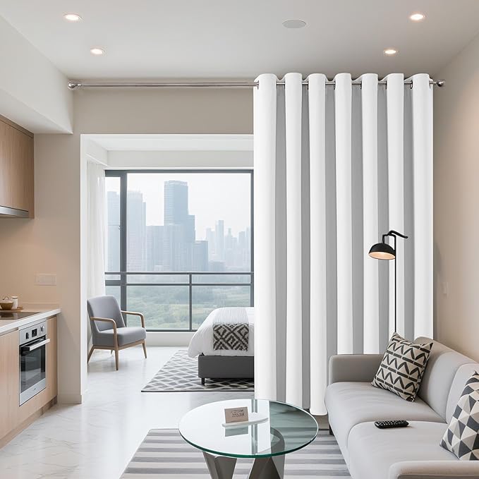 Joydeco Blackout Patio Sliding Door Curtains 90 Inches Long, Grommet Privacy Room Divider Curtains, Extra Wide Thermal Blackout Drapes for Bedroom Living Room (Pure White, 80Wx90L, 1 Panel)