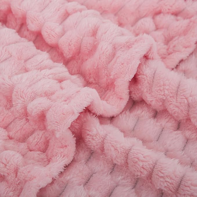 Puncuntex Pink Throw Blanket 50"×60" inches Gifts for Mom Fuzzy 3D Jacquard Decorative Flannel Fleece Super Soft Plush Cozy Blanket for Couch Sofa Chair Lightweight