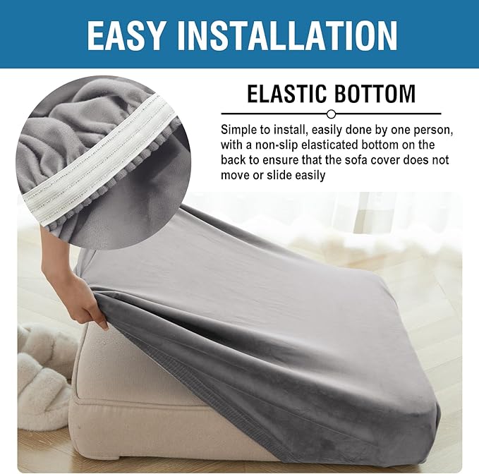 Couch Cover Stretch Velvet Sofa Cushion Cover 1-Piece - Elastic Washable Slipcover for Seat or Backrest, Couch Seat Covers for Sofas (Grey)