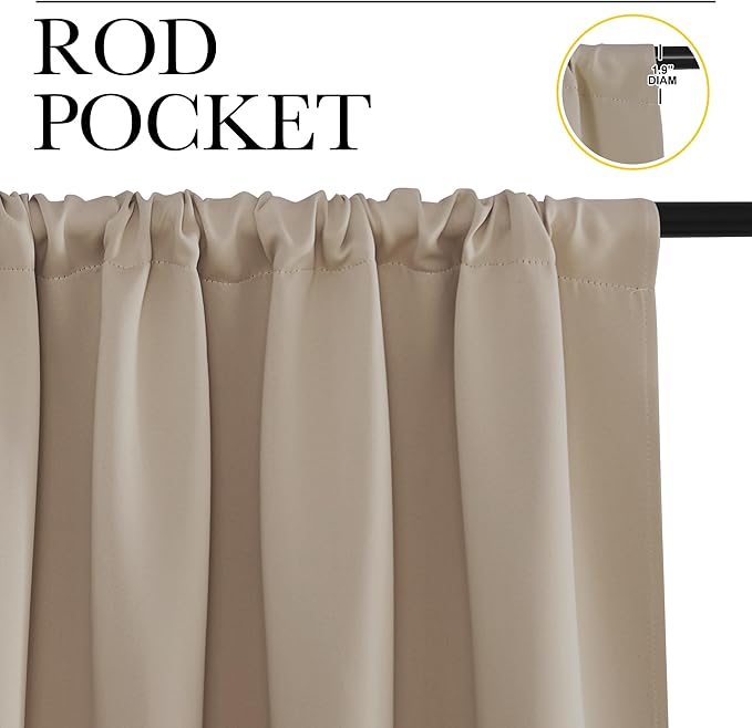 NICETOWN Kitchen Curtains, Short Blackout Drapes, Taupe, 34" Wide by 54" Long, 2 PCs, Thermal Insulated Blackout Curtain Panels for Kids Room, Play Room