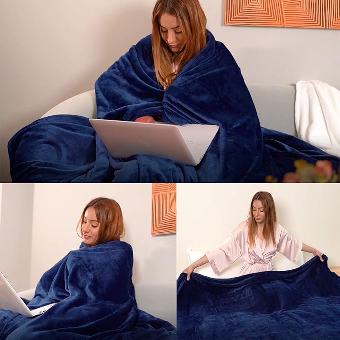 JIAHANNHA Navy Blue Throw Blanket Twin Size 60 by 80 Inches Flannel Fleece Blanket for Couch Sofa Bed 280GSM,Super Soft Cozy and Luxury Bed Blanket for All Season