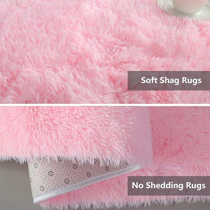 Shag Area Rugs for Bedroom Living Room,5X8 Ultra Soft Fluffy Area Rugs for Dorm, Indoor Carpet Nursery Rugs for Kids Girls Room Home Decor, Pink