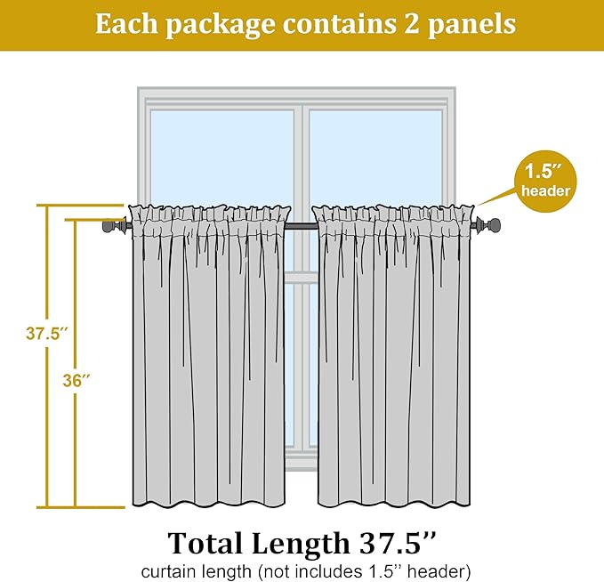 OWENIE Short Lime Sheer Curtains 36 Inch Length 2 Panels Set, Kitchen Tiers Curtains Light Filter Rod Pocket Voile Cafe Curtain for Basement Bathroom Small Half Window, 42" W x 36" L, Lime