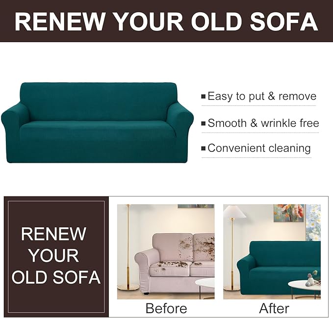 U-NICE HOME Stretch Couch Cover Sofa Cover Sofa Slipcover Furniture Protector for 4 Cushion Couch Sofa Pet Friendly(Oversized Sofa, Blue)