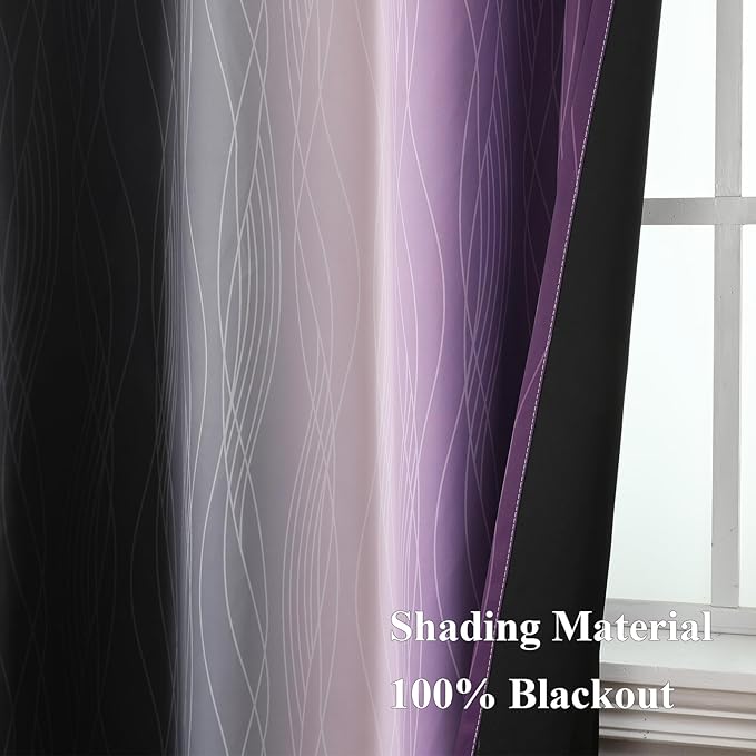 Estelar Textiler Purple and Black Ombre Blackout Curtains for Bedroom, Thermal Insulated Gradient Blackout Drapes, Full Room Darkening Energy Saving Curtains for Living Room, 52Wx84L, 2 Panels