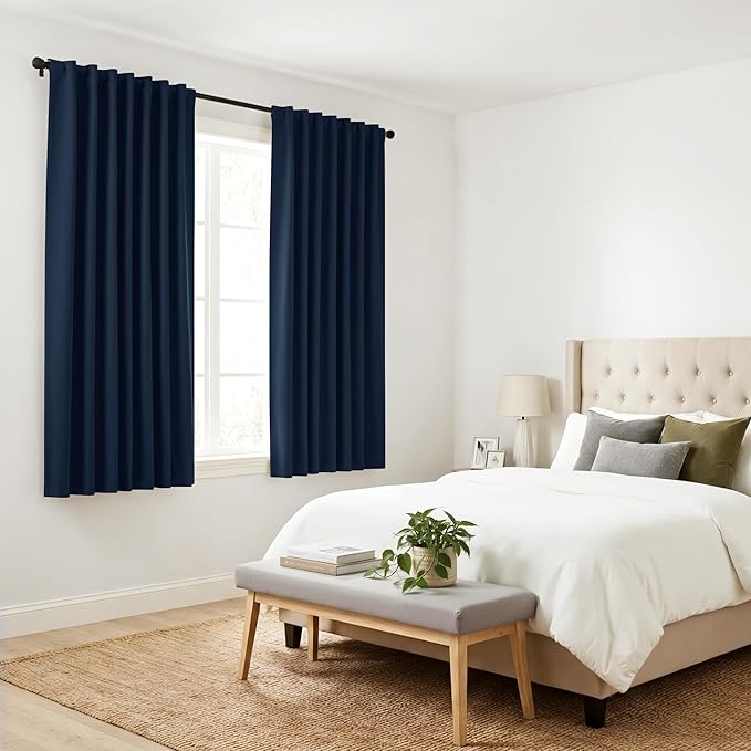 PONY DANCE Half Window Curtains - Room Darkending Privacy Curtains Short Drapes for barhroom Kids Nursery Bedroom, W 29 x L 24 Each, Navy Blue, 2 Panels