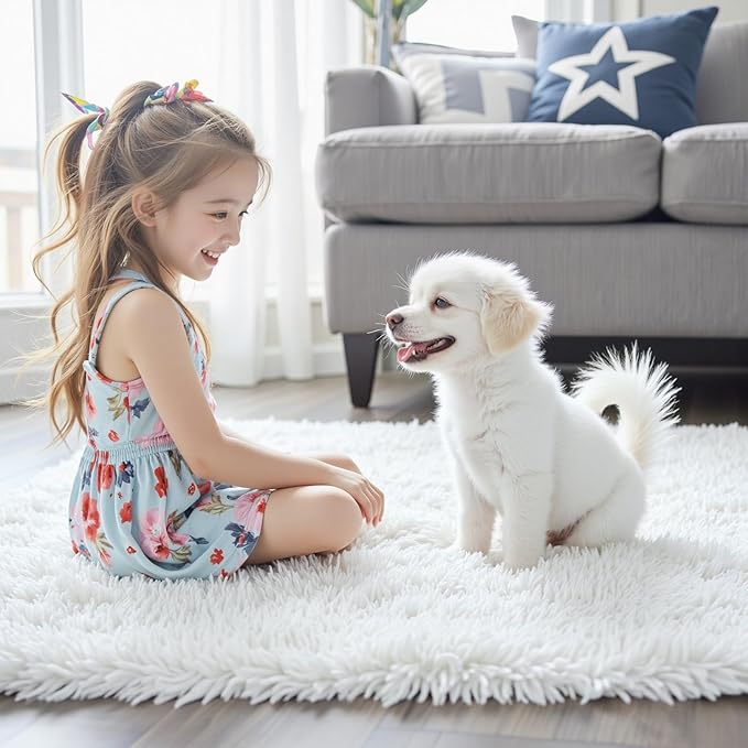 Rugs for Living Room 6x9, Alfombras para Salas Fluffy Shag Large Fuzzy Plush Soft Area Rug, Shaggy Carpets for Bedroom, Kids Boys Girls Home Decor Aesthetic(6 x 9, White)