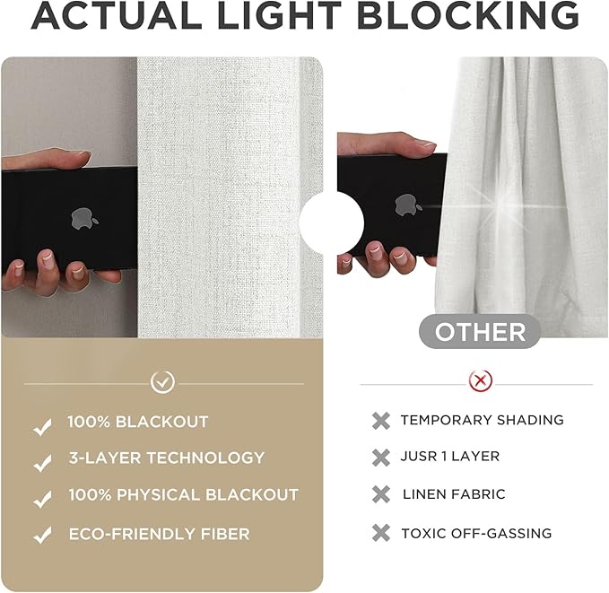 Joydeco Linen Blackout Curtains for Bedroom - 100% Light Blocking 1 Panels, White Drapes 100" W x 96" L, Thermal Insulated Room Darkening Curtains for Living Room, Rod Pocket & Back Tabs