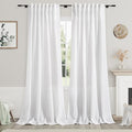 White Linen Curtains 100 inches Long for Bedroom Back Tab Light Filtering Privacy Sheer White Curtains Modern Farmhouse Coastal Decor Off White Cotton Textured Curtain for Living Room 2 Panel Set
