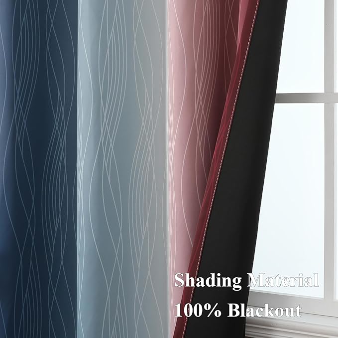 Estelar Textiler Navy Blue and Burgundy Red Ombre Blackout Curtains for Living Room,Energy Efficient Room Darkening Drapes, Grommet Thermal Insulated Window Treatments for Bedroom,52Wx72L,2 Panels