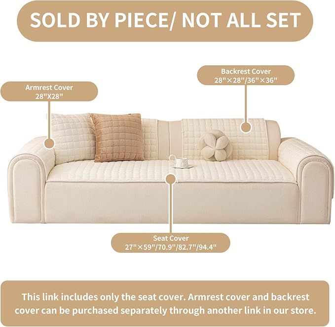 Velvet Couch Covers for Dogs, Dog Sectional Couch Covers, Pet Couchs Cover for 3-4 Seater, Couchs Protector for Dogs, Sectional Sofa Cover for Pet Washable(1PC,Beige White,27.6"×82.7")