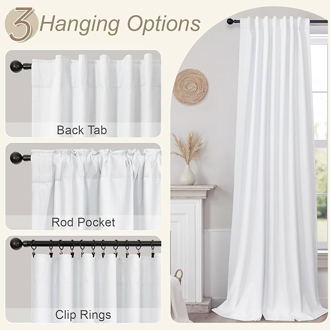 Unique Blackout Curtains 86 Inches Long for Living Room Darkening Curtains for Bedroom Mid Century Modern Decor Custom Draft Blocking White Privacy Curtain for Windows Extra Wide Closet Cover 2 Panels