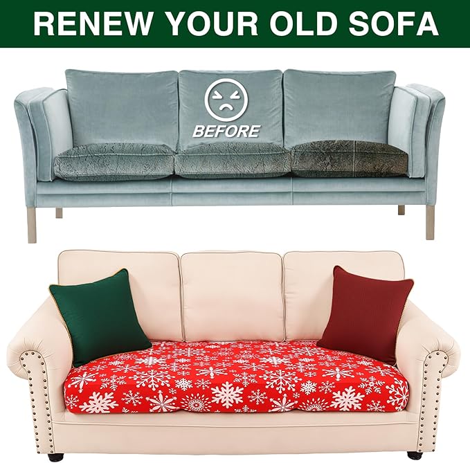 Smiry Printed Couch Cushion Covers, Stretch Soft Couch Covers for Sofa, Washable Non-Slip Sofa Slipcover Furniture Protector for Indoor and Outdoor (2 Pack, Red with White)