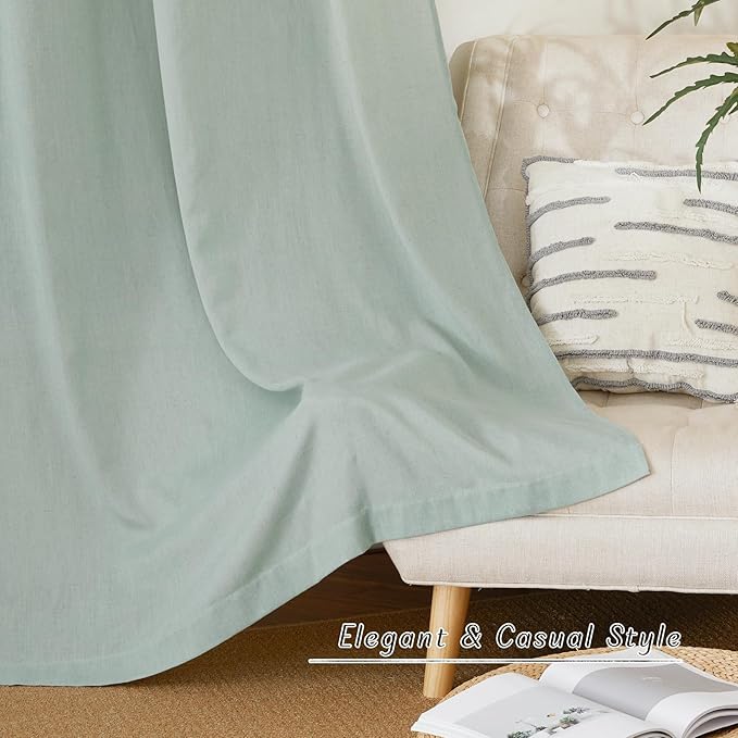 NICETOWN Linen 36 inch Curtains for Kitchen Window, Grommet Thick Flax Linen Sage Green Small Window Treatments Privacy Assured with Light Filtering for Cafe/Kids Room, W42 x L36, 2 Panels