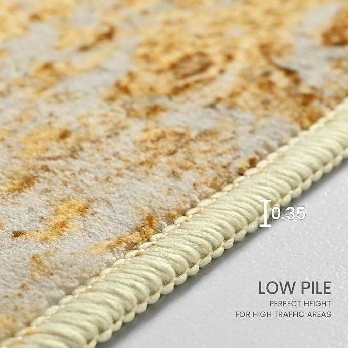 Living Room Rug 5'x7' Area Rug Washable Boho Carpet Non Slip Abstract Vintage Indoor Large Rugs for Bedroom, Classroom, College Dorm, Farmhouse, Dining Room, Kids Playroom (Orange, Silver & Gray)