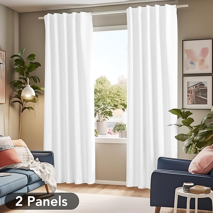 Deconovo Total Blackout Curtains 2 Panels W70 x L84— 100% Blackout, Thermal Insulated, Back Tab, Machine-Washable Drapes, White