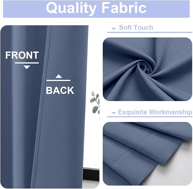 Simplebrand Ava Denim Blackout Curtains for Bedroom 90 Inches Long 2 Panels Set, Solid Privacy Energy Saving Living Room Window Treatment Curtains Blackout Drapes, W50 x L90 Inch, Denim