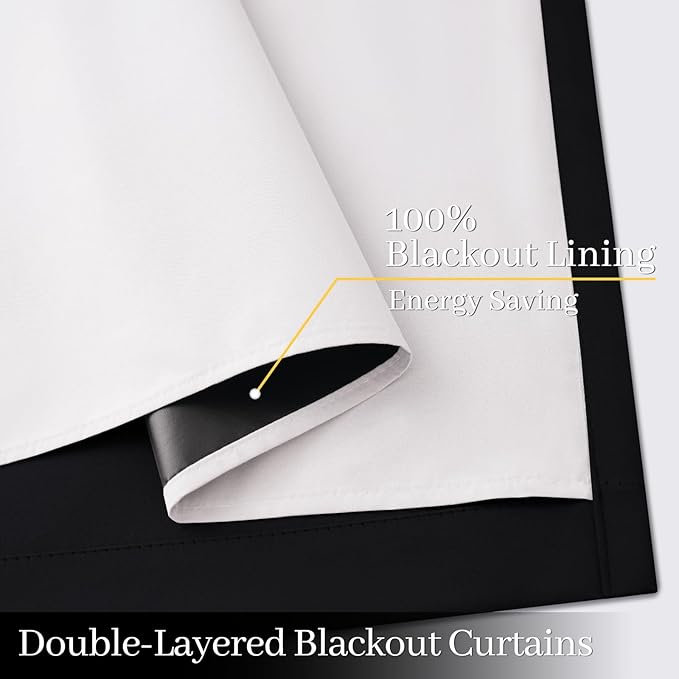Yakamok 100% Blackout Curtain Panels 63 inches Cold and Light Blocking Drapes for Nursery, 2 Thick Layers Thermal Insulated Draperies (2 Pieces, 50 Wide Each Panel, Black/White Backing)