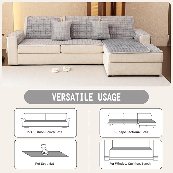 Velvet Couch Covers for Dogs, Dog Sectional Couch Covers, Pet Couchs Cover for 3-4 Seater, Couchs Protector for Dogs, Sectional Sofa Cover for Pet Washable(1PC,Light Grey,27.6"×82.7")