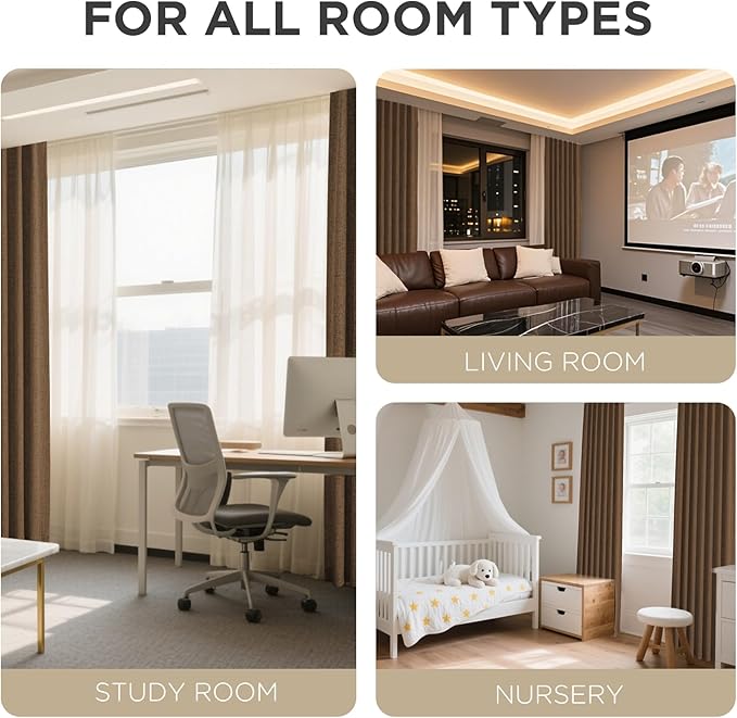 Joydeco Blackout Curtains for Bedroom - 100% Light Blocking 2 Panels Cappuccino Drapes 42" W x 72" L, Thermal Insulated Room Darkening Curtains, Linen Textured for Living Room, Rod Pocket & Back Tabs