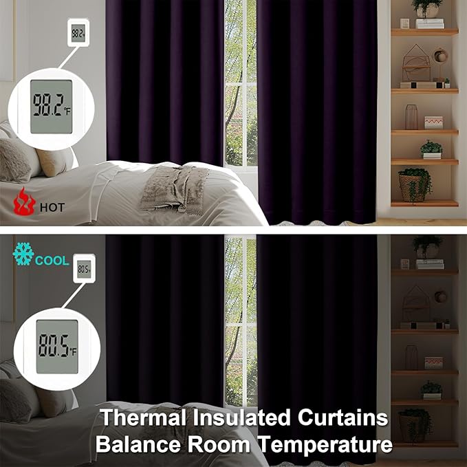 Simplebrand Ava BlackBerry Blackout Curtains for Bedroom 96 Inches Long 2 Panels, Solid Thermal Insulated, Energy Saving Nursery Window Treatment Curtains Blackout Drapes, W40 x L96 Inch, BlackBerry