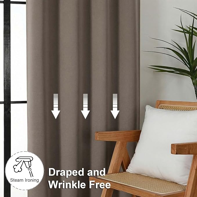 Simplebrand Ava Latte Blackout Curtains for Bedroom 84 Inch Length 2 Panels Set, Solid Thermal Insulated Privacy Living Room Window Treatment Curtains Blackout Drapes, W50 x L84 Inch, Latte