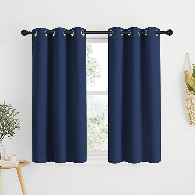 NICETOWN Blackout Draperies Curtains, All Season Thermal Insulated Solid Grommet Top Blackout Curtains/Drapes for Kid's Room (Navy, 1 Pair, 34 x 48 inches)