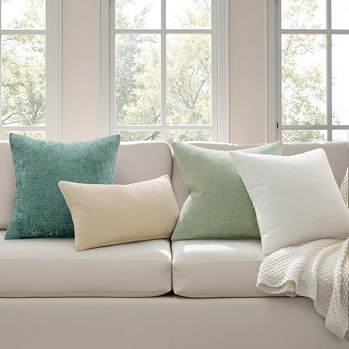 MIULEE Pack of 2 Couch Throw Pillow Covers 20x20 Inch Light Green Modern Boho Accent Decorative Pillow Covers Soft Chenille Farmhouse Cushion Covers for Home Decor Bed Sofa Living Room