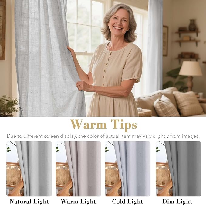 H.VERSAILTEX Elegant Natural Linen Blended Energy Efficient Light Filtering Linen Semi Sheer Textured Curtains/Nickel Grommet Window Treatments Panels/Drapes (Set of 2, Dove, 52" x 45")