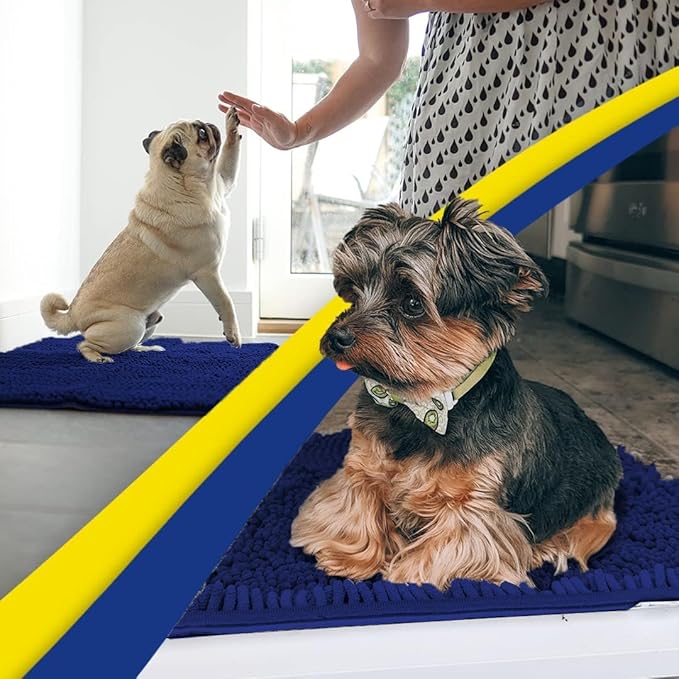 Muddy Mat® | Super Absorbent Door Mat Indoor, Microfiber Quick Dry Chenille Entryway Rug, Non-Slip Front Door Mat, Indoor Mats for Entryway, Machine Washable Pet Rug, Navy Blue 24"x96"