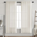 Nanspring Cream Semi Sheer Linen Curtains 76 Inch Length for Living Room Back Tab Rod Pocket Modern Farmhouse Coastal Decor Cotton Textured Gauze Curtains for Dining Room Office Kitchen 52x76