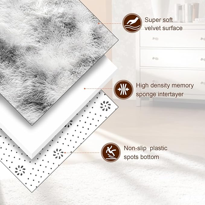 TWINNIS Super Soft Shaggy Rugs Fluffy Carpets 9x11 Feet, Indoor Modern Plush Area Rugs for Living Room Bedroom Kids Room Nursery Home Decor, Upgrade Anti-Skid Fuzzy Rug, Grey and White