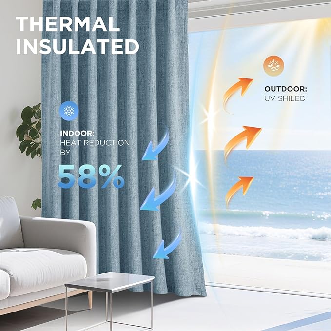 Joydeco Blackout Curtains for Bedroom - 108 Inch Long 100% Light Blocking 2 Panels Sky Blue Drapes, Thermal Insulated Room Darkening Curtains, Linen Textured for Living Room, Rod Pocket & Back Tabs