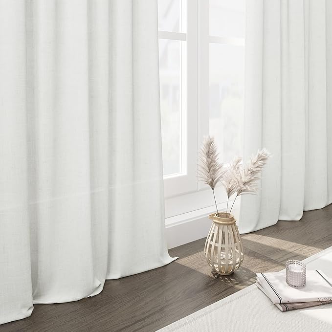 Off White Curtain 102 inches Long 2 Panels Set for Living Room Sliding Glass Door Back Tab Modern Farmhouse Coastal Decor Lightweight Cotton Textured Semi Sheer White Linen Curtains for Bedroom