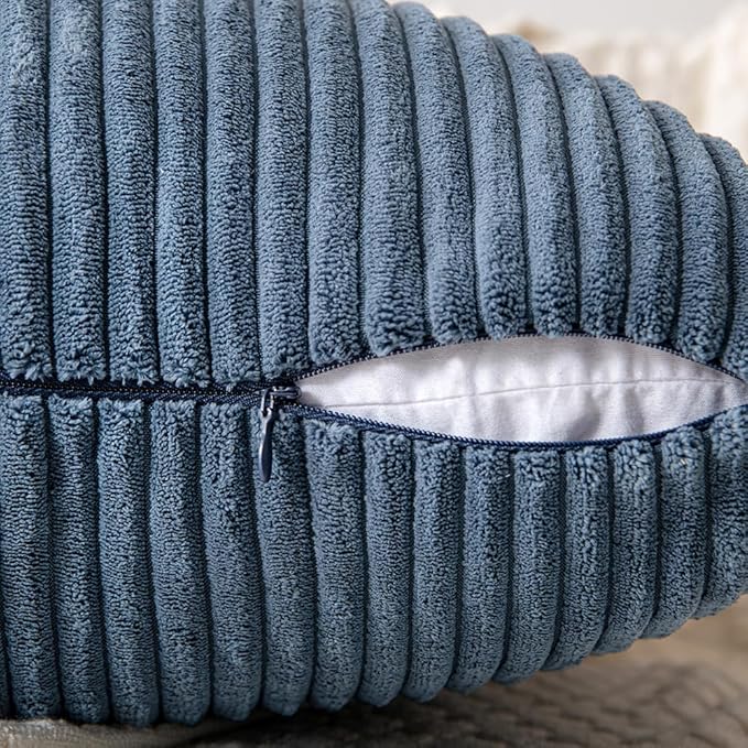 MIULEE Blue Decorative Throw Pillow Covers 20x20 Inch for Couch Bed Sofa Pack of 2 Boho Farmhouse Throw Pillows Soft Cross Corduroy Patchwork Textured Cushion Cases