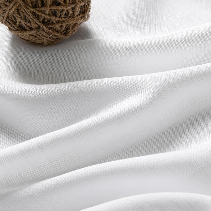 Nanspring White Semi Sheer Linen Curtains 58 Inch Length for Living Room 2 Panels Set Modern Farmhouse Window Curtain Back Tab Rod Pocket Light Filtering Privacy Drapes for Bedroom 52x58