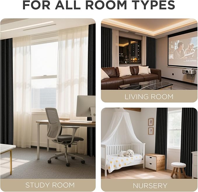 Joydeco Blackout Curtains for Bedroom - 72 Inch Long 100% Light Blocking 2 Panels Set Black Drapes, Thermal Insulated Room Darkening Curtains, Linen Textured for Living Room, Rod Pocket & Back Tabs