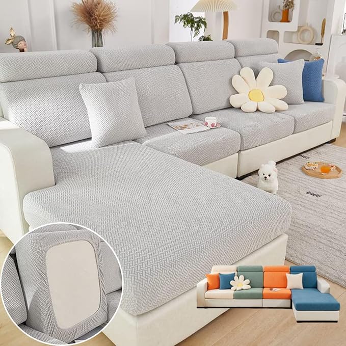 Soothing Home Sofa Covers, Sofa Hero Covers, Wear-Resistant Universal Couch Covers Washable Stretch Sectional Couch Cushion Covers (Light Grey,Pillow Cover)