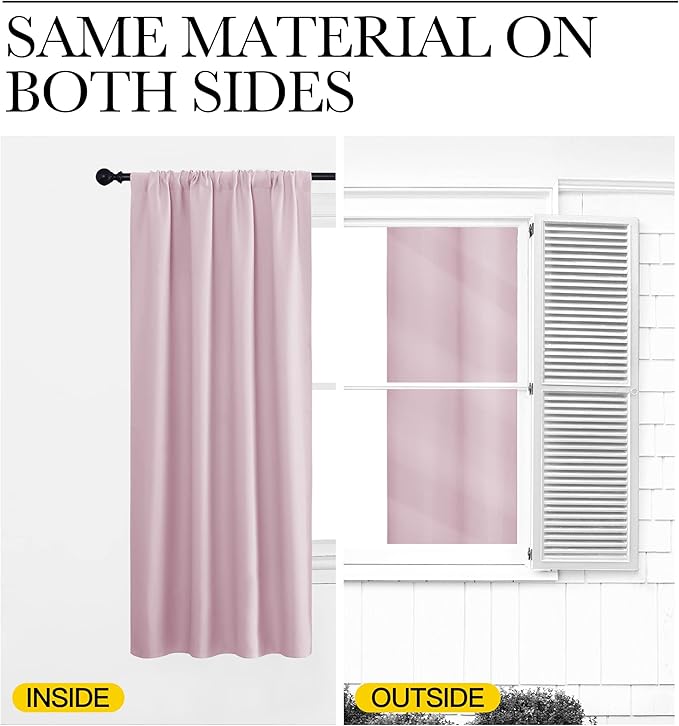 NICETOWN Blackout Curtains for Living Curtains, Baby Pink, 2 Panels, 29 by 30, Room Darkening Window Curtain Panels, Easy-Care Solid Thermal Insulated Draperies/Drapes for Daughter Room