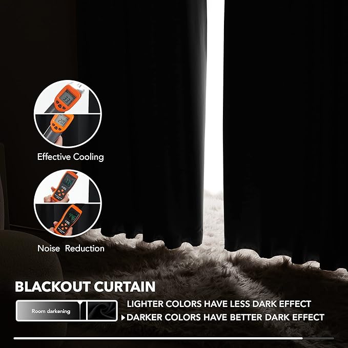 Deconovo Blackout Curtains, Thermal Insulated, W42 x L54 2 Panels, Back Tab, Machine Washable, Room-Darkening Drapes for Bedroom/Living Room Black